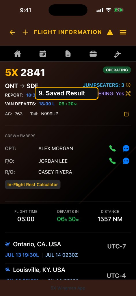Flight Information screen after saving imported crew and jumpseaters