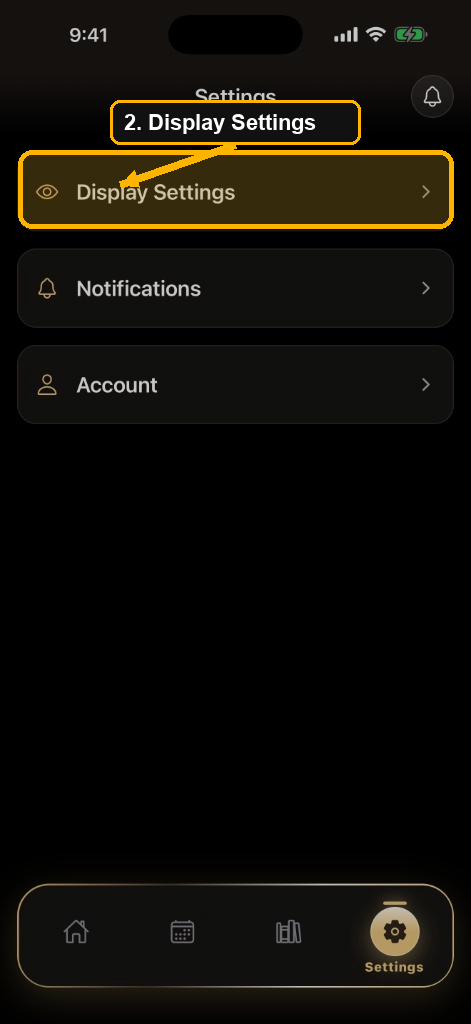 Family Settings screen with Display Settings highlighted