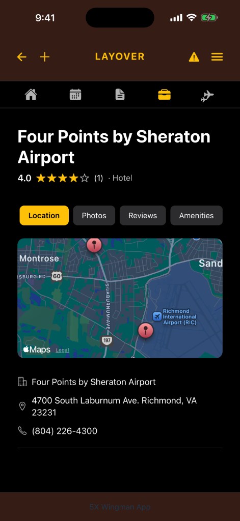 5X Wingman layover database screen